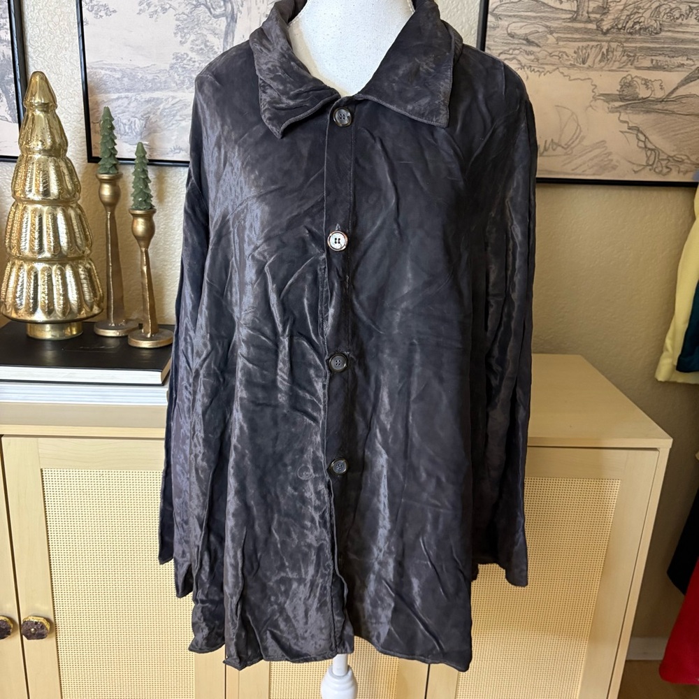 CP‎ SHADES Gray Velvet Velour Button Down Long Sleeve Shirt Size Medium